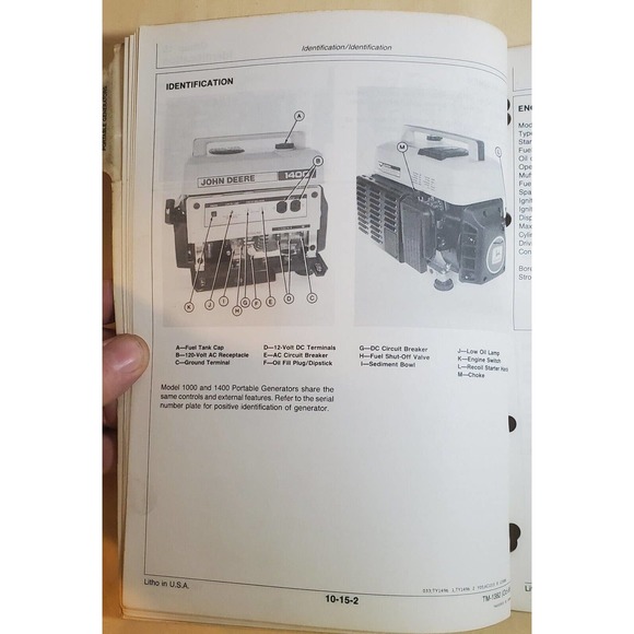 John Deere TM-1382 Technical Manual for Model 1000 and 1400 Generators - Picture 2 of 2